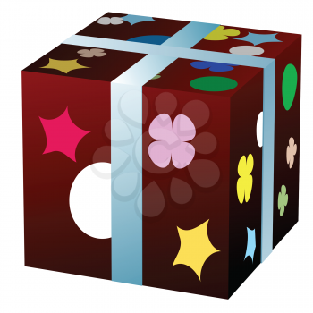 Royalty Free Clipart Image of a Gift Box With Shamrocks, Stars and Cirlces