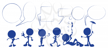 Royalty Free Clipart Image of a Group of Blue Characters With Bubbles