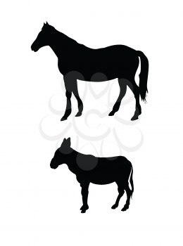 Royalty Free Clipart Image of a Horse and Donkey Silhouette