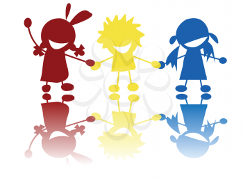 Royalty Free Clipart Image of a Trio of Children of Different Colours Holding Hands