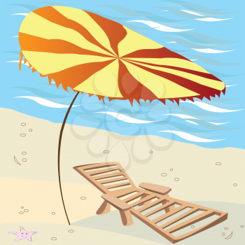 Royalty Free Clipart Image of a Lounger and Umbrella on the Beach