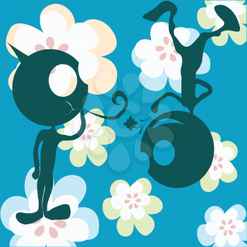 Royalty Free Clipart Image of Stylized Silhouettes With Flowers