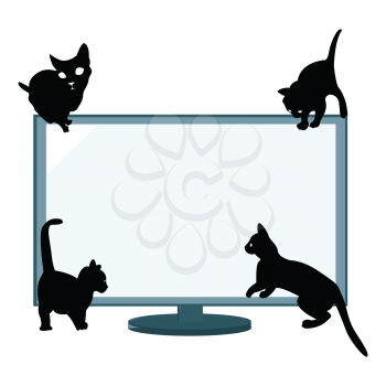 Royalty Free Clipart Image of Four Black Cats on the Corners of a Television Screen
