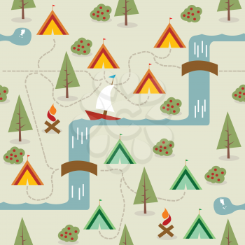 Camping site map, seamless background