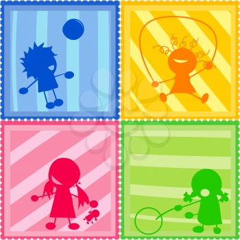 Stamps collection with children silhouettes