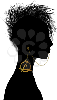 Hand drawn punk girl silhouette with piercing