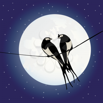Romantic background with two swallow on a wire