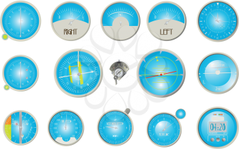 Aircraft dashboard instruments collection over white background