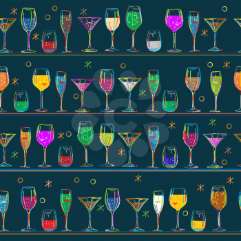 Seamless composition with cocktail glasses, background illustration for party