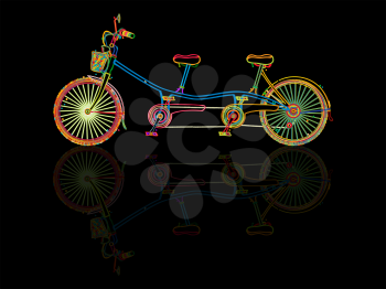Stylized tandem bicycle and reflection against black background