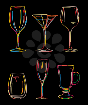 Alcoholic drink glasses icon and symbol set