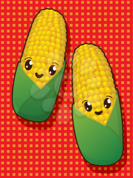 Kawaii style drawing corn icons