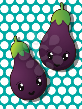 Kawaii style drawing eggplant icons