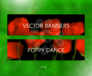 Vibrant  horizontal banners for we design with poppy flowers, vector illustration