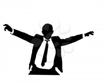Business man vector silhouette with open arms, vector illustration over white background