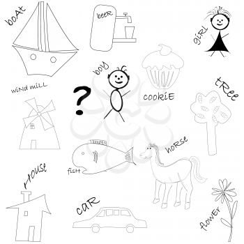 Royalty Free Clipart Image of a Assortment of Childish Drawings