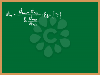 Royalty Free Clipart Image of a Formula and Table Written on a Board