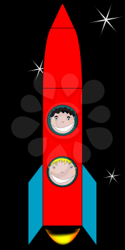 Royalty Free Clipart Image of Kids in a Rocket Ship