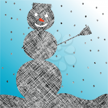 Royalty Free Clipart Image of a Dark Scratched Snowman