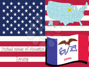 Royalty Free Clipart Image of the State of Iowa and Flag