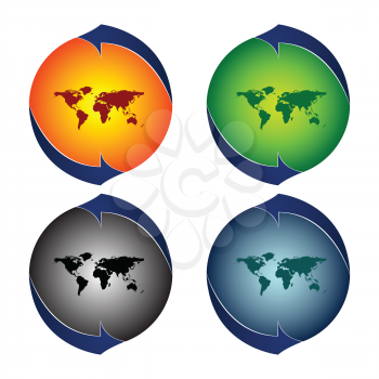 round logos with world map against white background, abstract vector art illustration