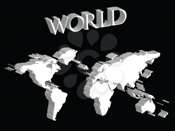 white world map expanded on black background, abstract vector art illustration