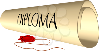 diploma and wax seal against white background, abstract vector art illustration