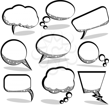 speech and thought bubbles against white background, abstract vector art illustration