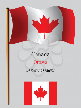 canada wavy flag and coordinates against gray background, vector art illustration, image contains transparency