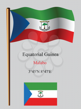 equatorial guinea wavy flag and coordinates against gray background, vector art illustration, image contains transparency