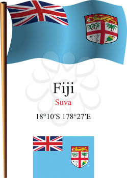 fiji wavy flag and coordinates against white background, vector art illustration, image contains transparency