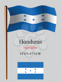 honduras wavy flag and coordinates against gray background, vector art illustration, image contains transparency