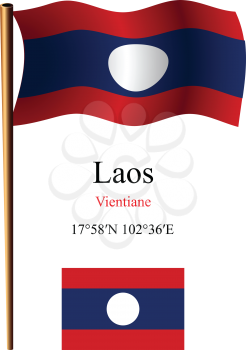 laos wavy flag and coordinates against white background, vector art illustration, image contains transparency