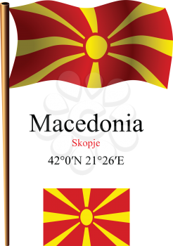macedonia wavy flag and coordinates against white background, vector art illustration, image contains transparency