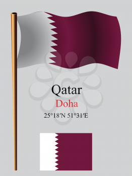 qatar wavy flag and coordinates against gray background, vector art illustration, image contains transparency