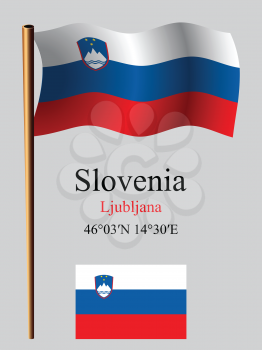 slovenia wavy flag and coordinates against gray background, vector art illustration, image contains transparency