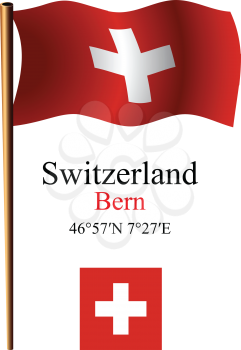 switzerland wavy flag and coordinates against white background, vector art illustration, image contains transparency