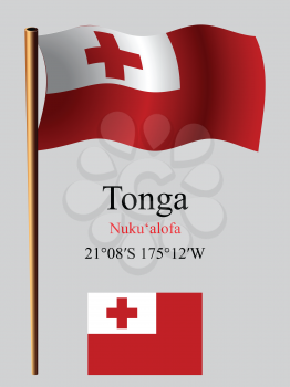 tonga wavy flag and coordinates against gray background, vector art illustration, image contains transparency