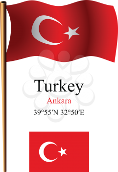 turkey wavy flag and coordinates against white background, vector art illustration, image contains transparency