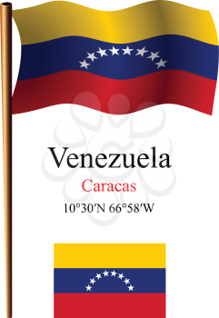 venezuela wavy flag and coordinates against white background, vector art illustration, image contains transparency