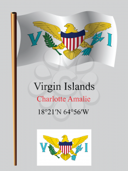 virgin islands wavy flag and coordinates against gray background, vector art illustration, image contains transparency