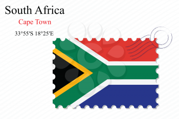 south africa stamp design over stripy background, abstract vector art illustration, image contains transparency