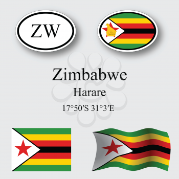 zimbabwe icons set against gray background, abstract vector art illustration, image contains transparency