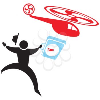 Royalty Free Clipart Image of a Silhouette With a Briefcase Chasing a Helicopter