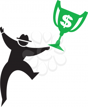 Royalty Free Clipart Image of a Man With a Cup With a Dollar Sign