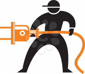 Royalty Free Clipart Image of a Man Plugging in a Cord