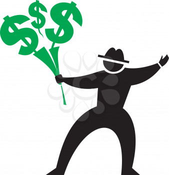 Royalty Free Clipart Image of a Man With a Bouquet of Dollar Sign