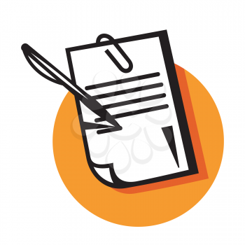 Royalty Free Clipart Image of a Note, Pen and Paperclip