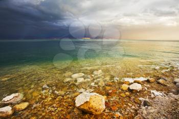 Royalty Free Photo of the Dead Sea During a Thunderstorm