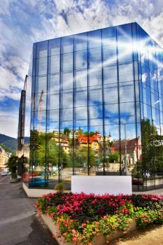 Royalty Free Photo of a Mirror Skyscraper in Montreux in Switzerland